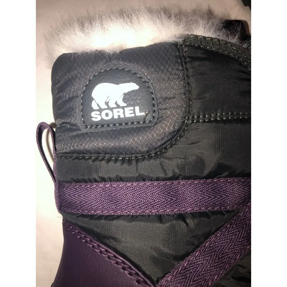 Sorel Whitney Short Lace Snow Boots Size 10 Dark Plum Waterproof Winter Gray
